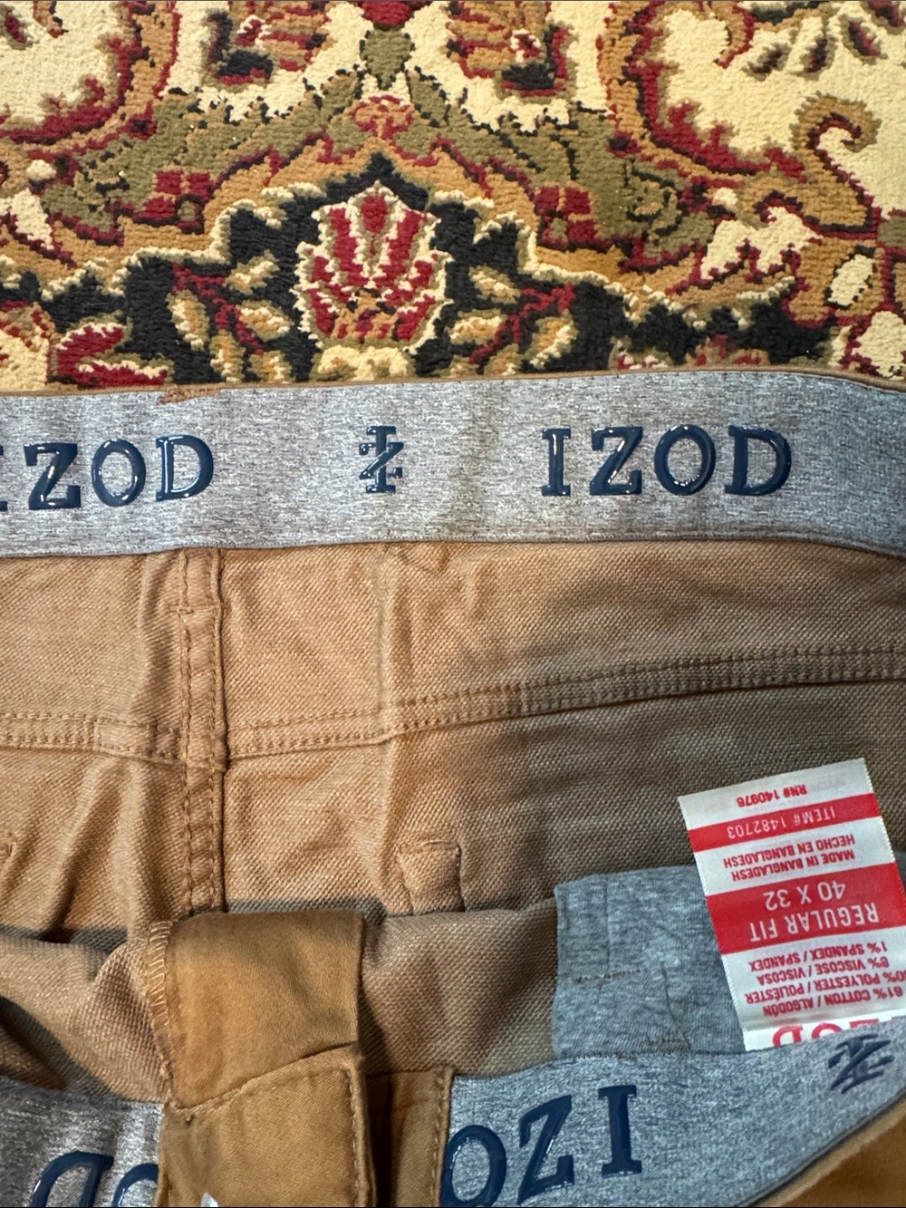 Izod Men’s dark mustard Khaki/Tan Straight-Leg Chinos 40/32 NWT - Picture 6 of 10